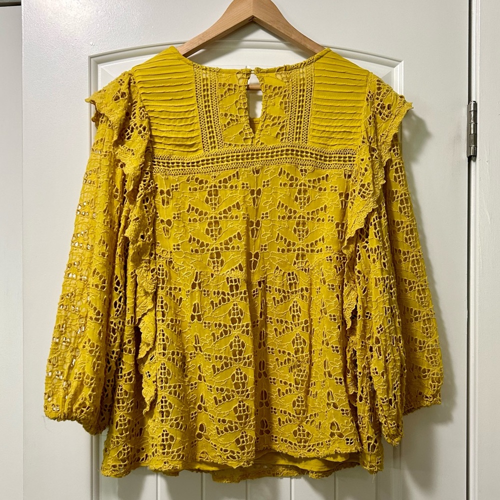 Anthropologie Yellow Lace Blouse - Picture 4 of 7